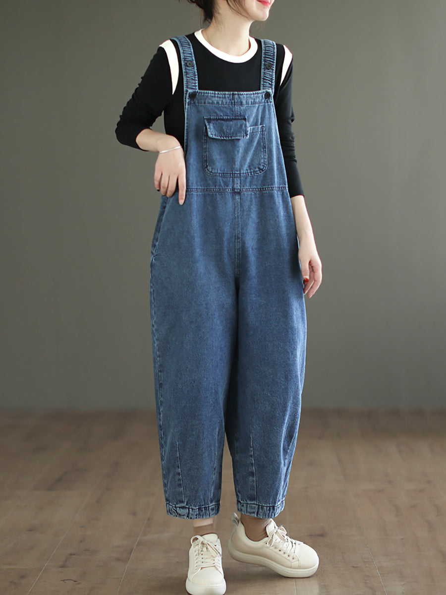 Women Embroidered Loose Denim Overalls Jeans Casual Jumpsuit Trousers retro  | eBay