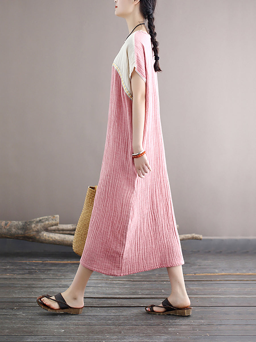 Women Casual Summer Pleat Spliced Loose Pullover Dress