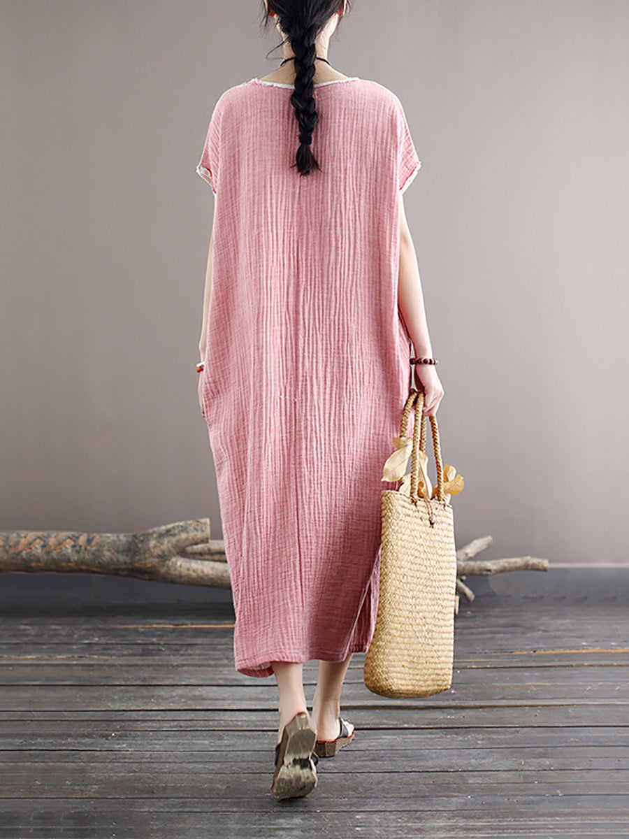 Women Casual Summer Pleat Spliced Loose Pullover Dress