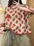 Women Casual Summer Flower Spliced Irregular Hem Shirt