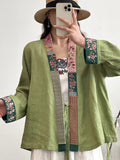 Women Ethnic Embroidery Spring Spliced Drawstring Shirt