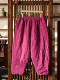 Women Vintage Solid Linen Padded Harem Pants