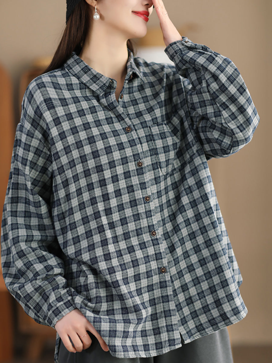 Women Casual Spring Cotton Plaid Shirt