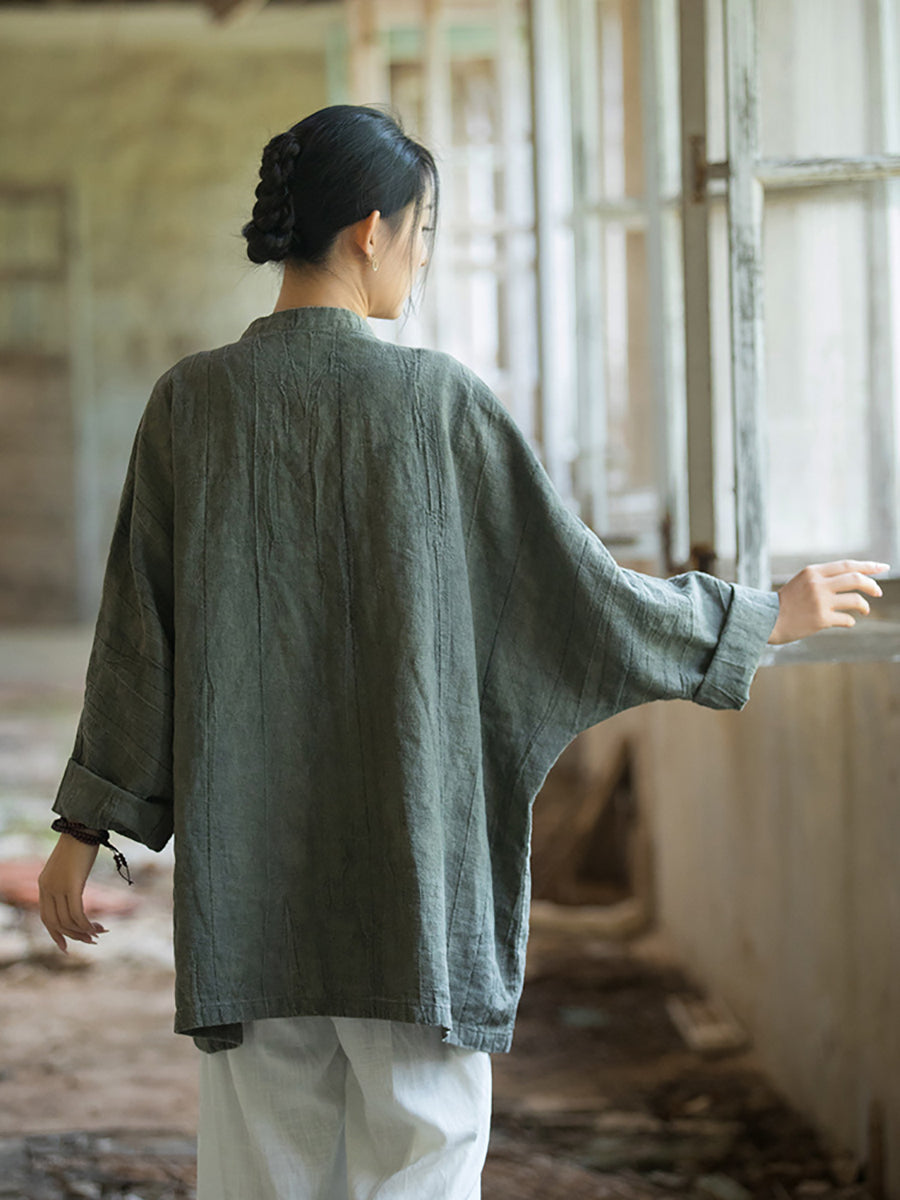 Women Spring Ramie Tie-dye Loose Long Shirt