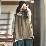 Women Ethnic Solid Buckle Linen Vest