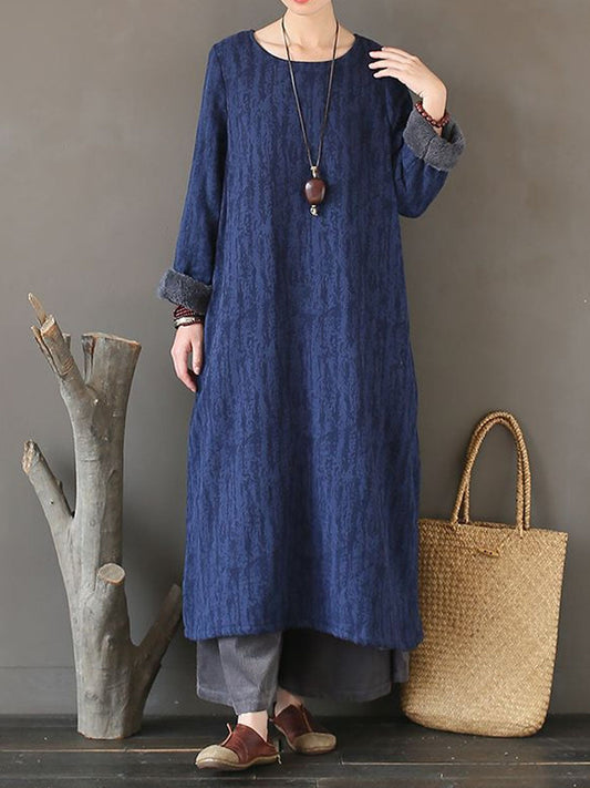 Women Ethnic Artsy Warm Solid Jacquard Long Dress