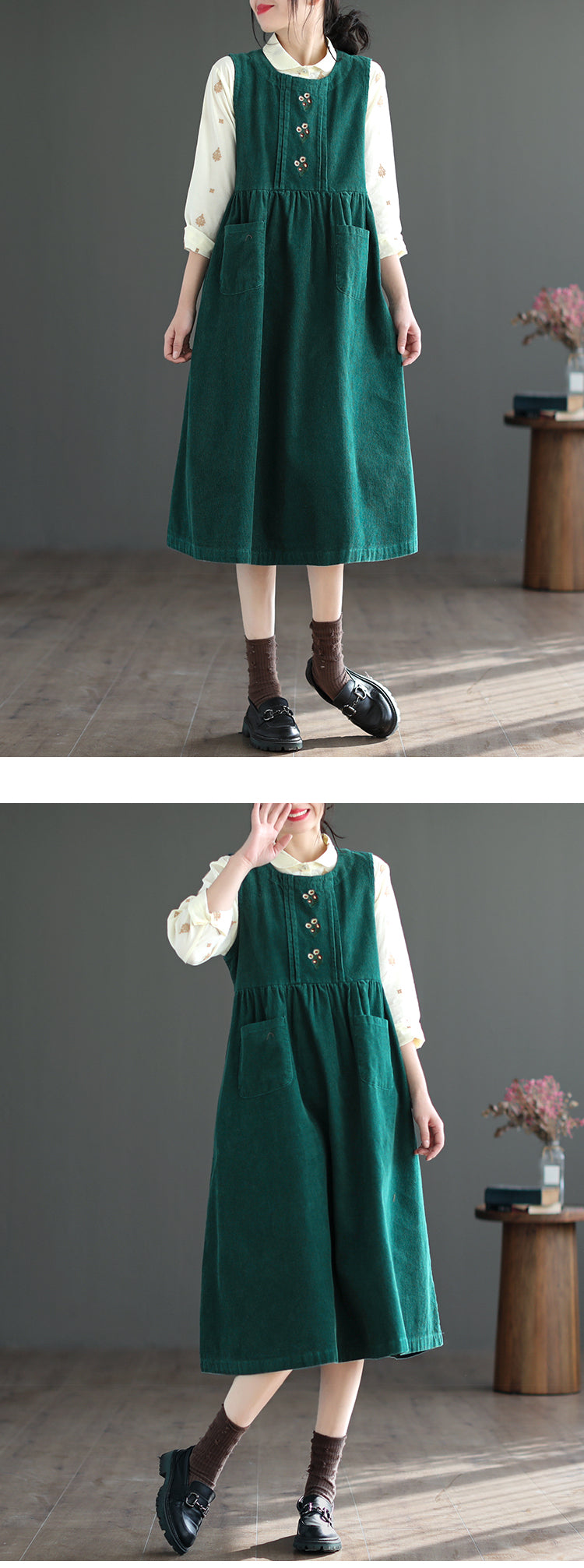 Loose And Slim All-Match Corduroy Embroidered Dress