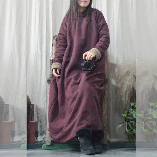 National Style Solid Color Women Winter Padded Robe