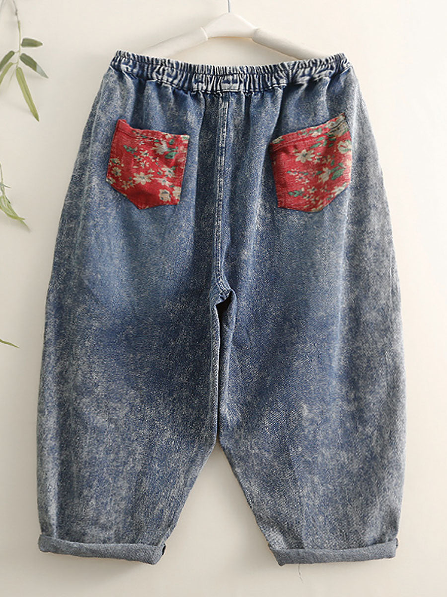 Women Summer Vintage Floral Patch Spliced Harem Pants