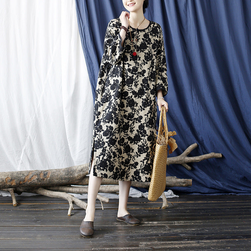 Retro Loose Print Literary Dress