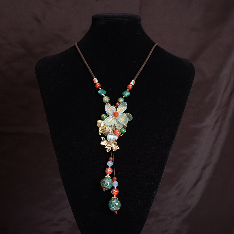 New Ethnic Style Flower Retro Sweater Necklace