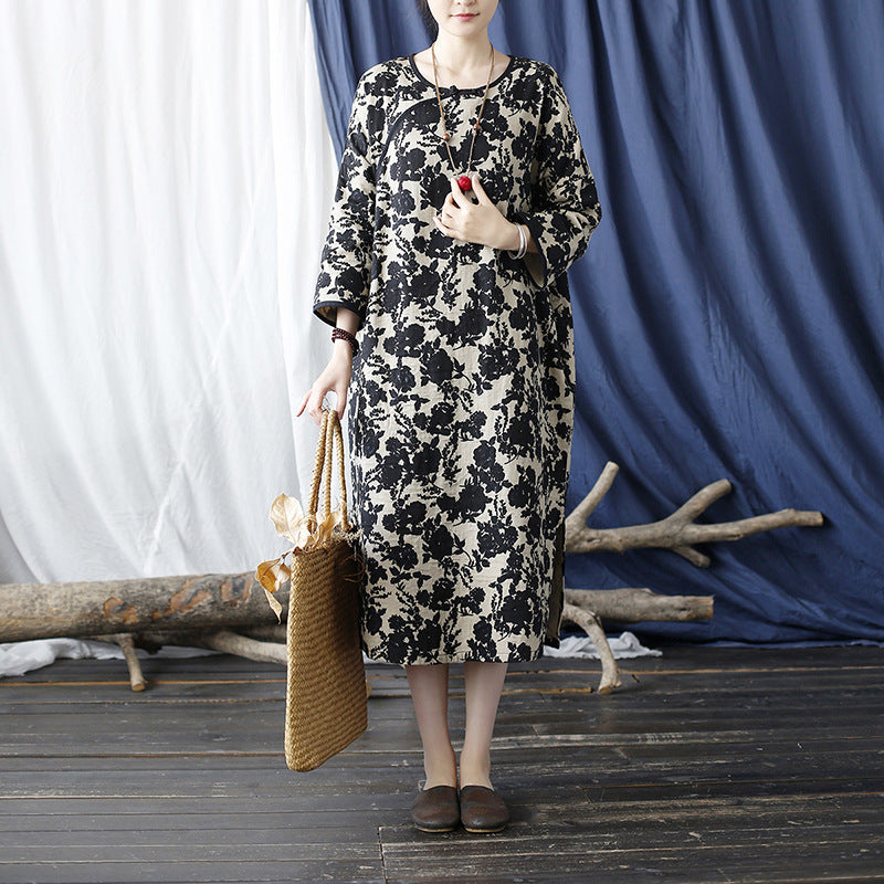 Retro Loose Print Literary Dress