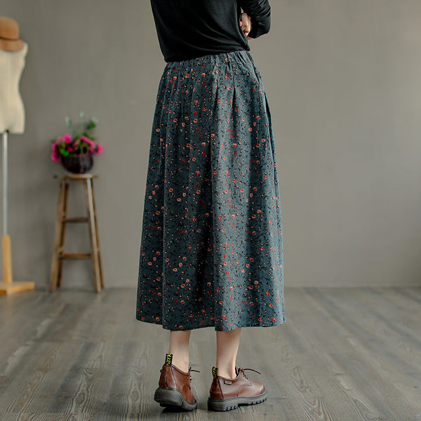 Retro Literary Floral Mid-Length Skirt – Jverny