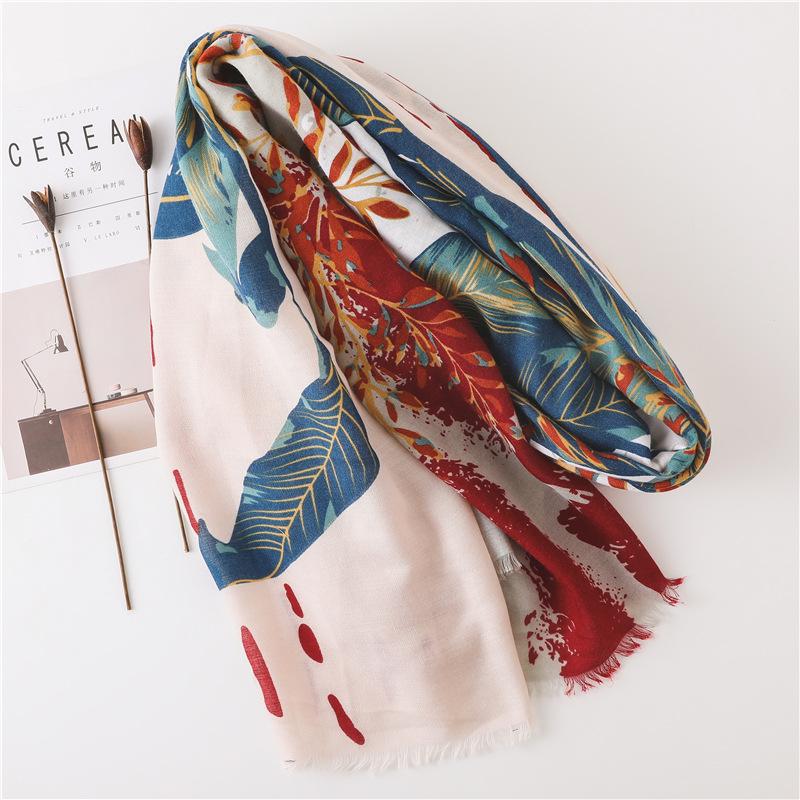 Plant Print Sunscreen Shawl Cotton Scarves