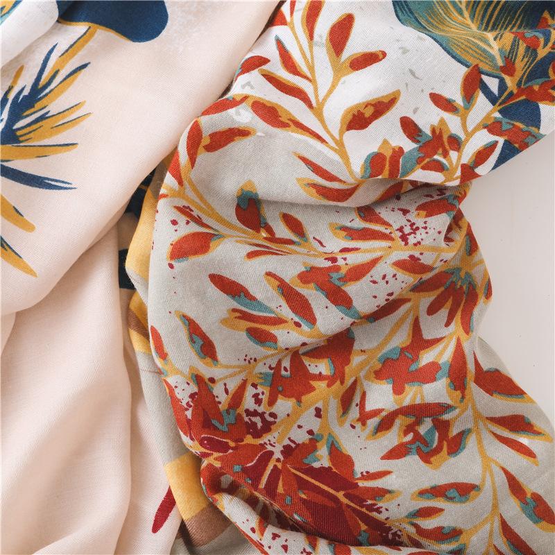 Plant Print Sunscreen Shawl Cotton Scarves