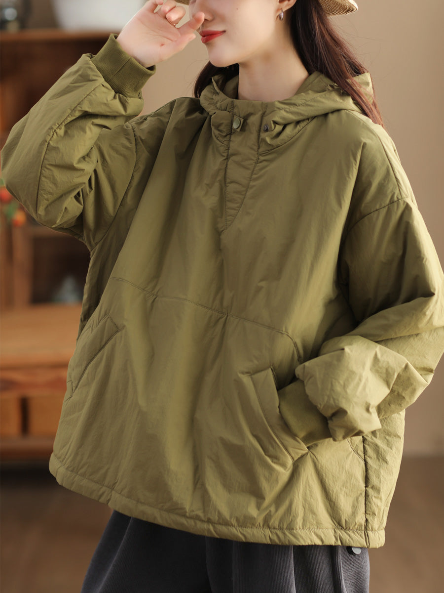 Women Casual Solid Winter Wamr Hooded Coat