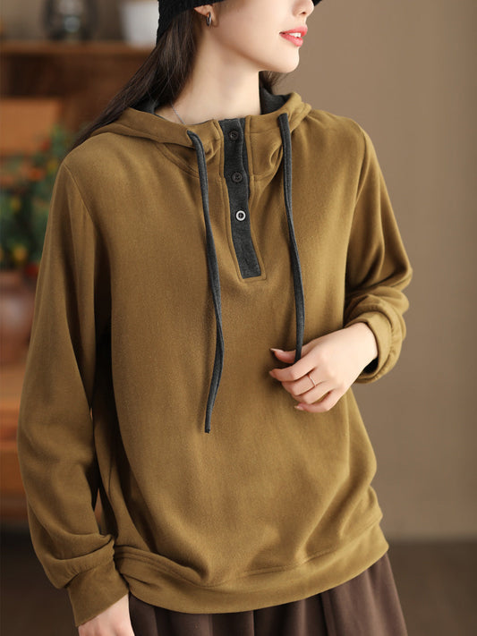 Women Casual Solid Warm Hooded Sweatshirt