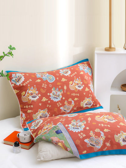 2 Pieces Cotton Dragon Jacquard Pillowcases