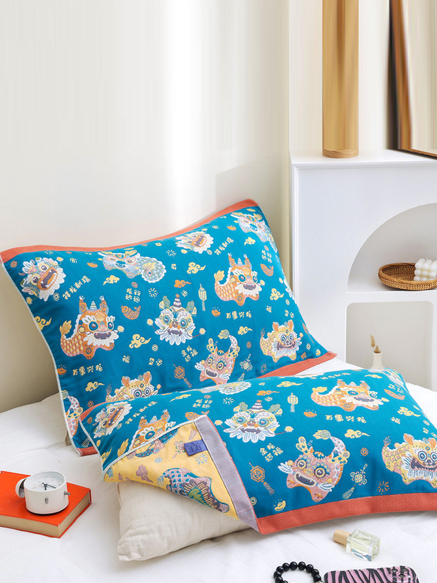 2 Pieces Cotton Dragon Jacquard Pillowcases