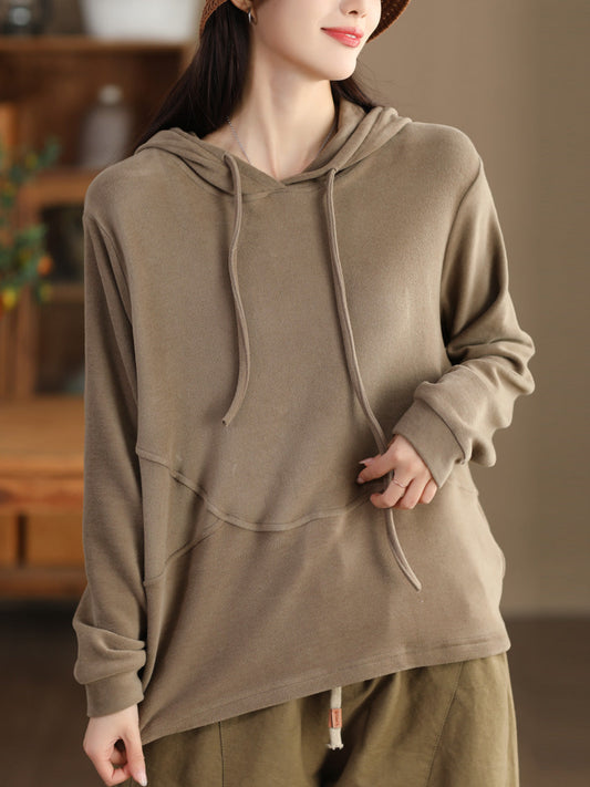 Women Casual Solid Spliced Hooded Sweatshirt