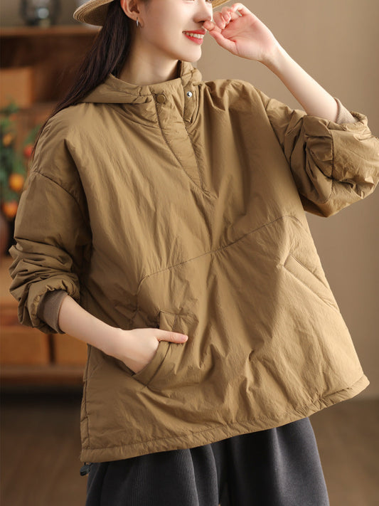 Women Casual Solid Winter Wamr Hooded Coat