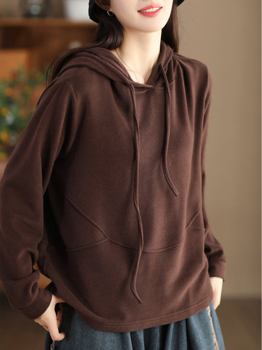 Women Casual Solid Spliced Hooded Sweatshirt